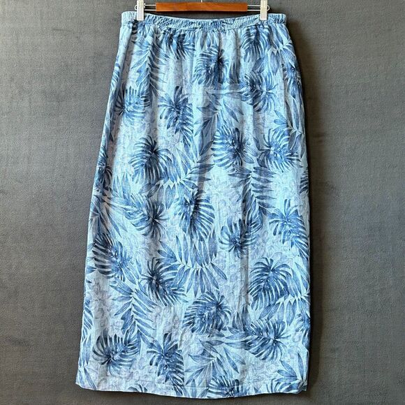 Jones New York Linen Wrap Skirt Blue Leaf Print Long Midi Women's Size 14 - Picture 4 of 8